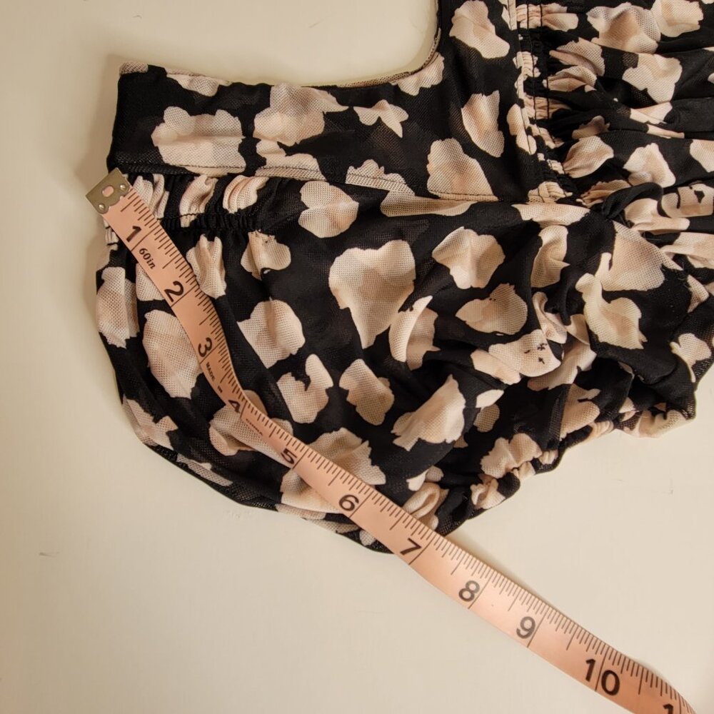 Free People Shirred Bodice Midriff Crop Top Short Sleeve Blk, Beige Size S - Picture 9 of 12